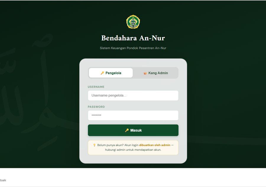 Tampilan login Bendahara