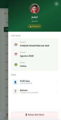 Tampilan panel akun di HP